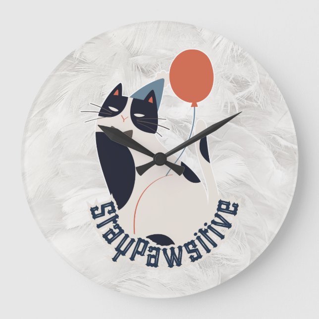 Stay Pawsitive | Dapper Tuxedo Cat Whimsical Acryl Stor Klocka (Framsida)