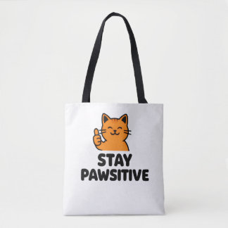 stay pawsitive Ginger cat Tote bag Tygkasse