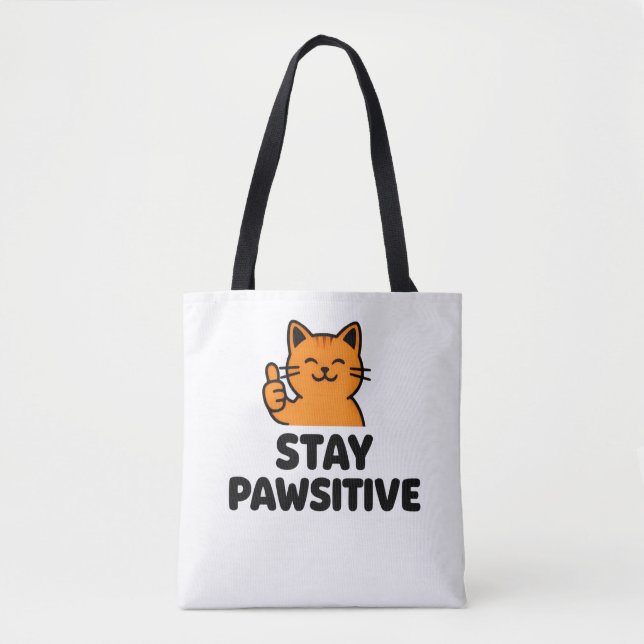 stay pawsitive Ginger cat Tote bag Tygkasse (Framsida)