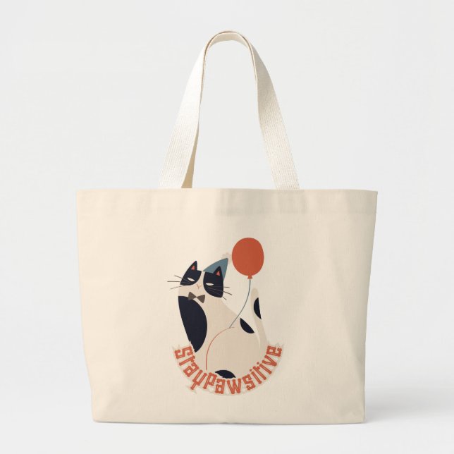 Stay Pawsitive Jumbo Tuxedo Cat Birthday Party  Tygkasse (Framsidan)
