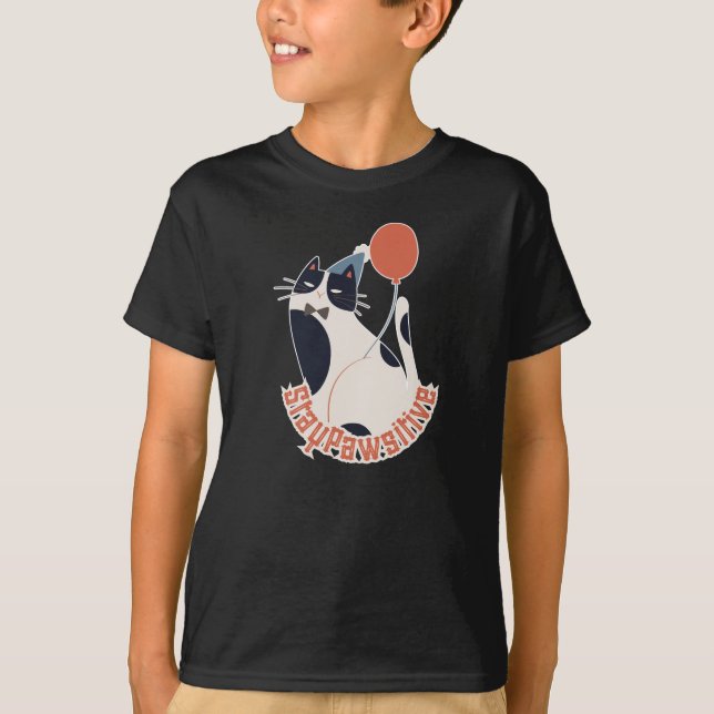 Stay Pawsitive Kids Tuxedo Cat Birthday Party Blac T Shirt (Framsida)
