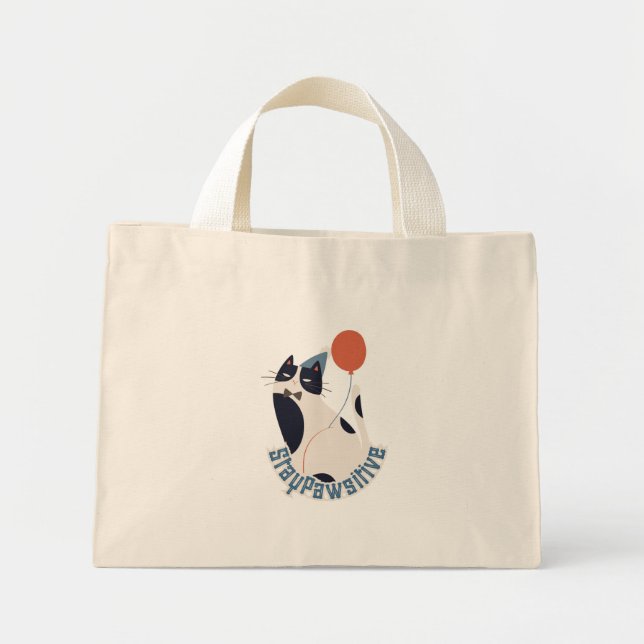 Stay Pawsitive Tuxedo Cat Birthday Party Tiny Tote Mini Tygkasse (Framsidan)
