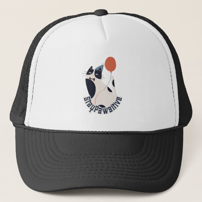 Stay Pawsitive Tuxedo Cat Birthday Party Trucker  Keps (Framsida)