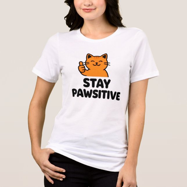 stay pawsitive women's Ginger cat T-Shirt (Framsida)