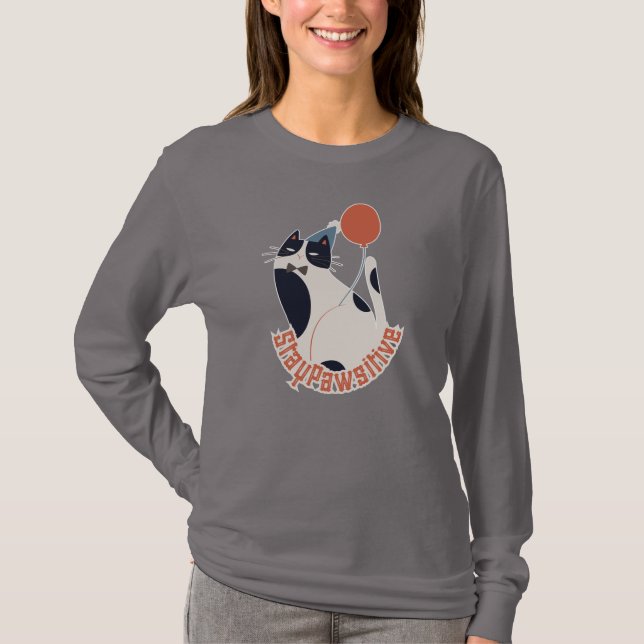 Stay Pawsitive Women's Long Sleeve Tuxedo Cat T Shirt (Framsida)