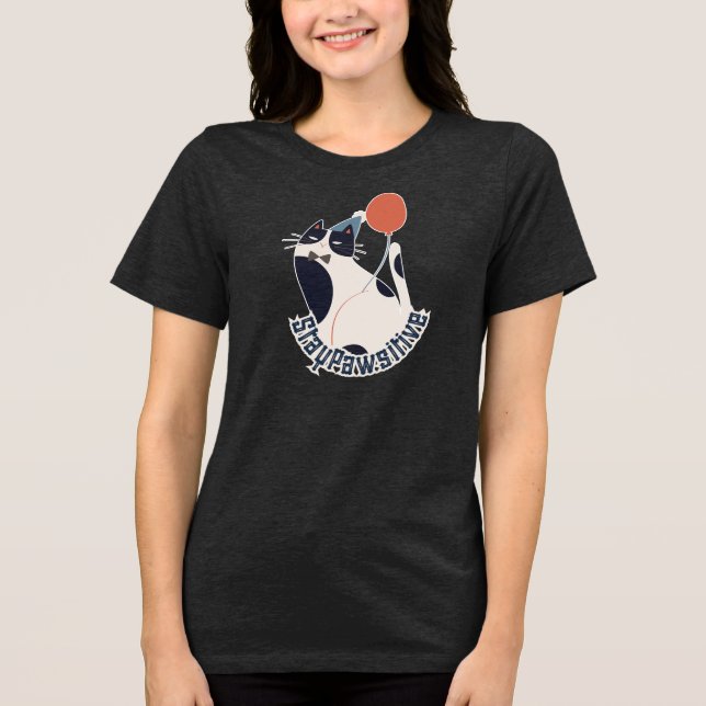 Stay Pawsitive Women's Tri-blend Tuxedo Cat Birthd T Shirt (Framsida)