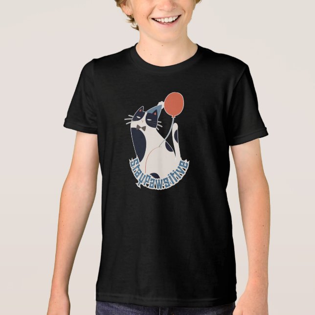 Stay Pawsitive Youth Tri-blend Tuxedo Cat Birthday T Shirt (Framsida)