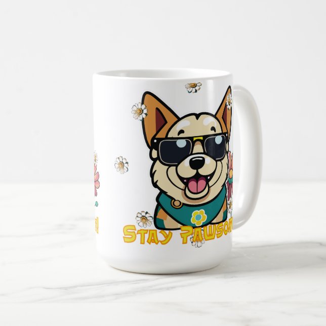 Stay Pawsome Corgi: Fun & Floral Dog Design Kaffemugg (Framsida höger)