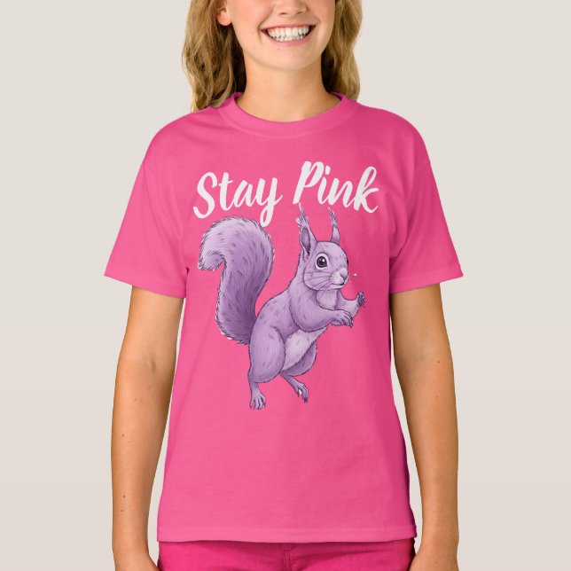 Stay Pink Lavender Squirrel Grafisk T-Shirt för Ba (Framsida)
