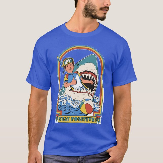 Stay Positive – Funny Retro Diver in Shark’s Mouth T Shirt (Framsida)