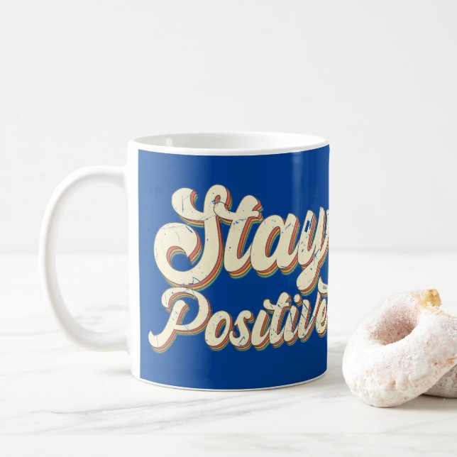 STAY POSITIVE lustigt 70:s typografiåterdesign Kaffemugg (Med munk)