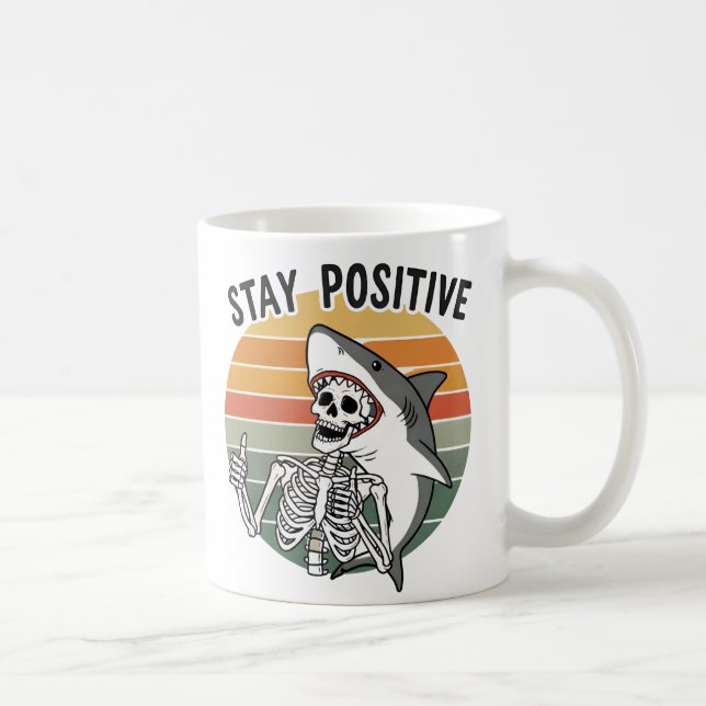 Stay Positive Skeleton Shark Sunset Kaffemugg (Höger)