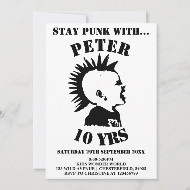 STAY PUNK Pojkarnas Födelsedagsfest Inbjudningskor Inbjudningar (Framsida)