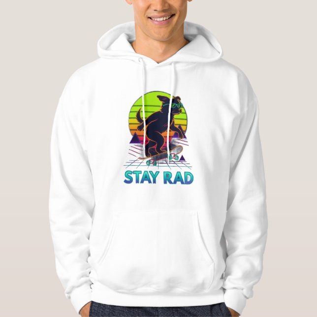 Stay Rad Retro Skate Dog Design Hoodie (Framsida)