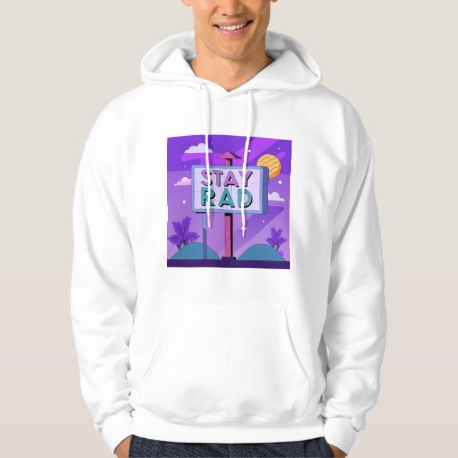 "Stay Rad" Vaporwave Sunset Scene Hoodie (Framsida)