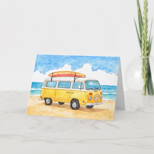 Stay Salty Surfer Van Beach Greeting Card Kort (Framsida)