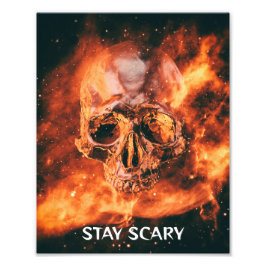 Stay Scary. Flaming skull in space Fototryck