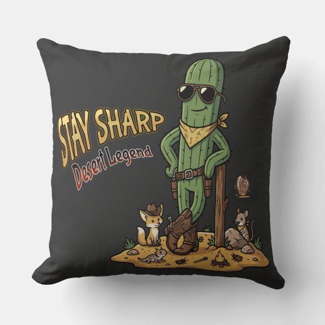 Stay Sharp Desert Legend Cowboy Cactus Illustratio Kudde (Framsida)