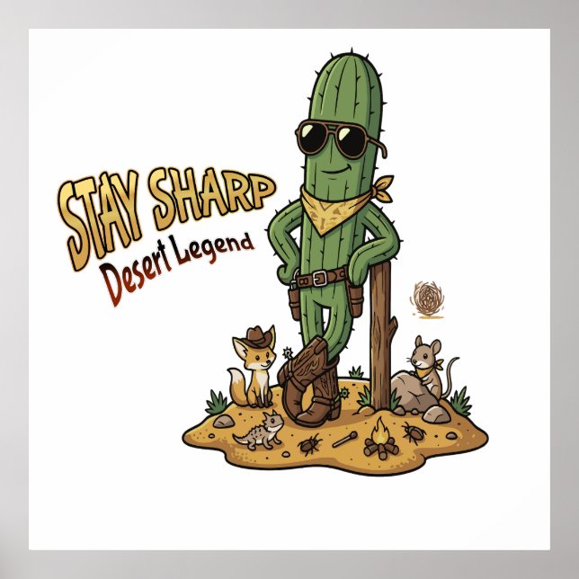 Stay Sharp Desert Legend Cowboy Cactus Illustratio Poster (Framsidan)