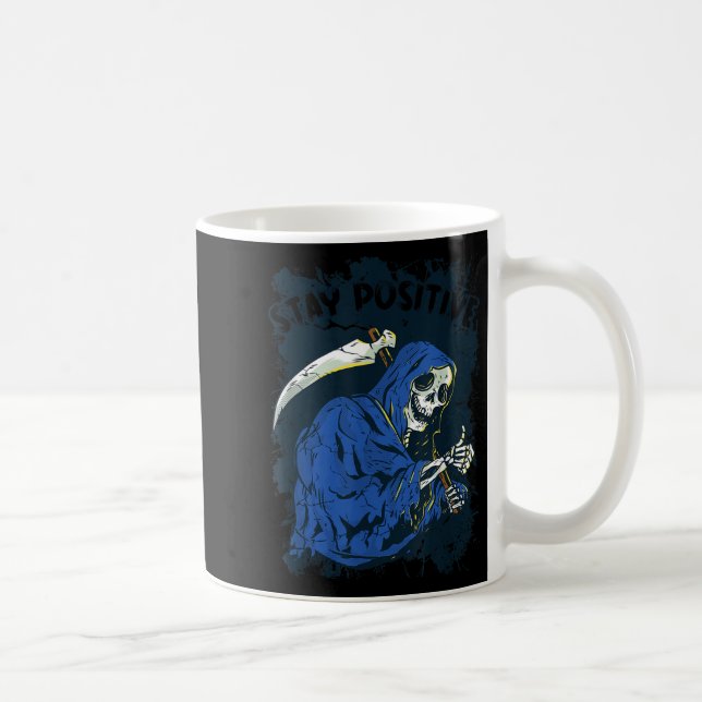 Stay Sitive Skelett Halloween Grim Reaper Motiveri Kaffemugg (Höger)