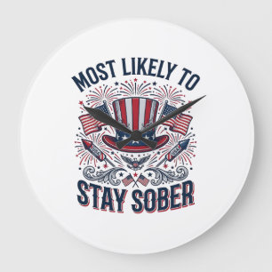 Stay Sober Patriotisk Vintage Fyrverkeri T-Shirt D Stor Klocka