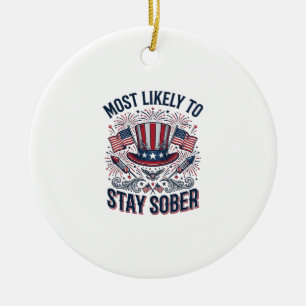 Stay Sober Patriotisk Vintage Fyrverkeri Tröja Des Julgransprydnad Keramik