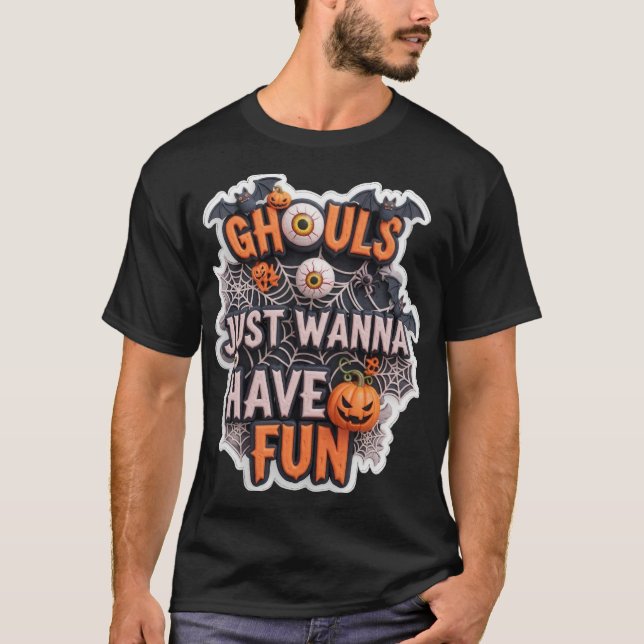 Stay Spooky 3D Halloween graphic with bats ghosts  T Shirt (Framsida)