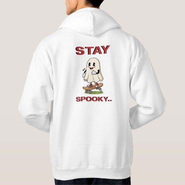 Stay Spooky Cute Retro Ghost Skateboard Hoodie (Baksida)