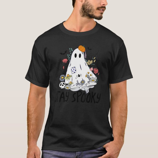 Stay Spooky Retro Spooky Floral Ghost Hippie Hallo T Shirt (Framsida)