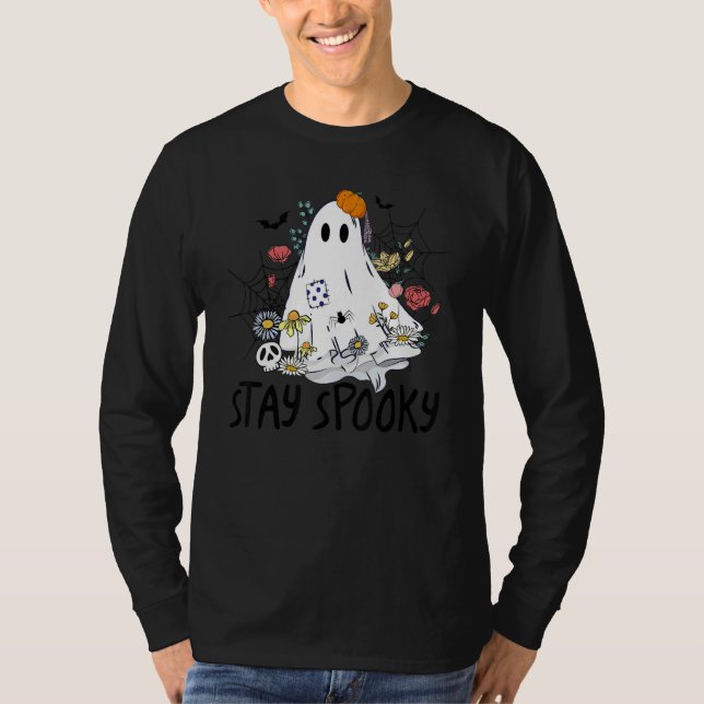 Stay Spooky Retro Spooky Floral Ghost Hippie Hallo T Shirt (Framsida)
