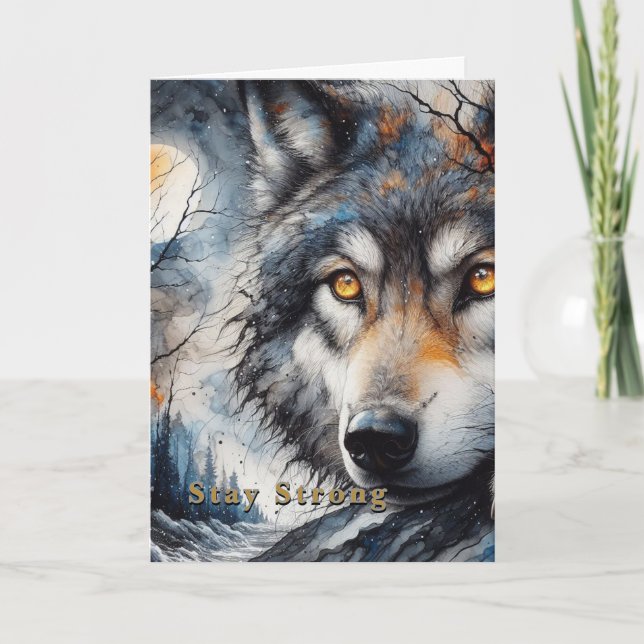  Stay Strong Christian Wolf Card | Editable Kort (Framsida)