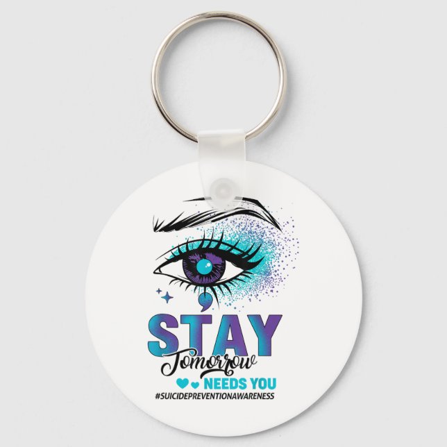 Stay Suicide Prevention Awareness Teal Purple Eye  Nyckelring (Framsida)