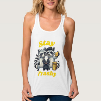 Stay Trashy Funny Raccoon, Opossum, Skunk funny Linne Med Racerback