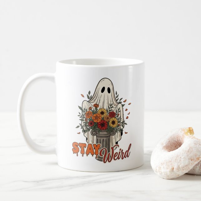 Stay Weird - Floral Halloween Ghost Kaffemugg (Med munk)