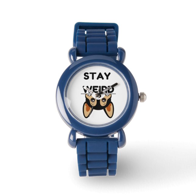 Stay Weird Funny Boston Terrier Cartoon Dog Armbandsur (Framsida)