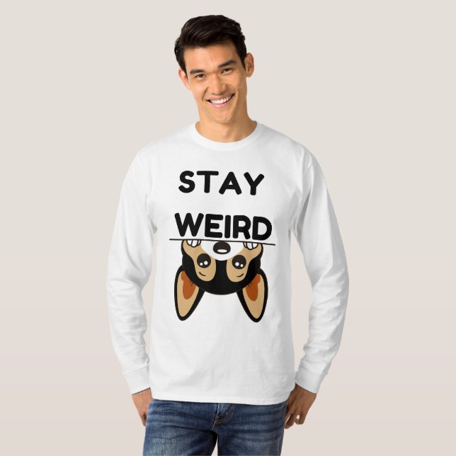 Stay Weird Funny Boston Terrier Cartoon Dog  T Shirt (Hel framsida)