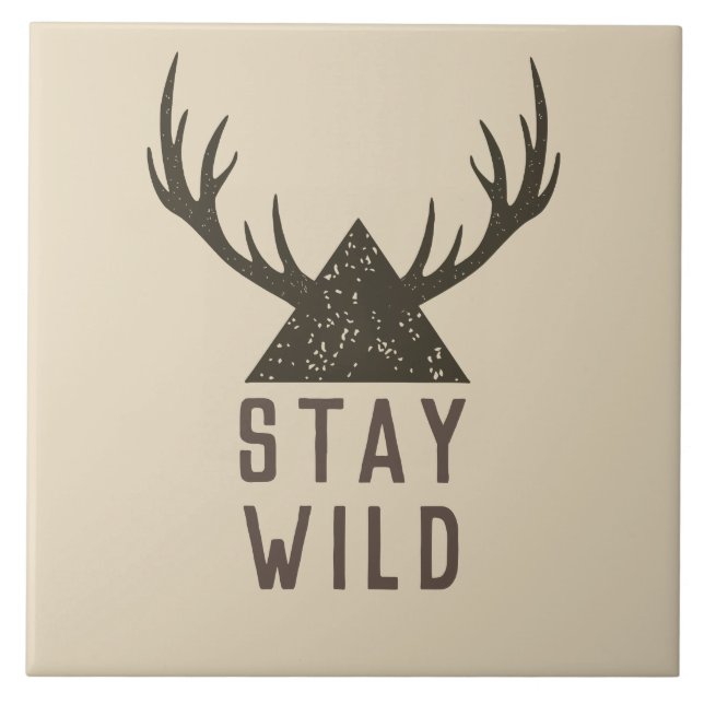 Stay Wild Antlers Typografi Kakelplatta (Framsidan)