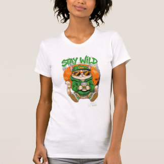 Stay Wild Cat T-Shirt – Streetwear Katt med solgla