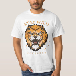 Stay Wild Fearless Lejon T-Shirt för män | Djärv S