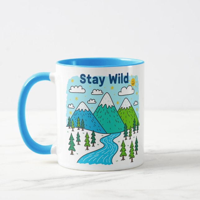 Stay Wild Mountain River Kids Art Design Mugg (Vänster)