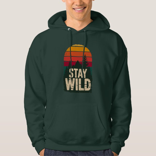 Stay Wild Vintage Sunset Mountain Hoodie (Framsida)