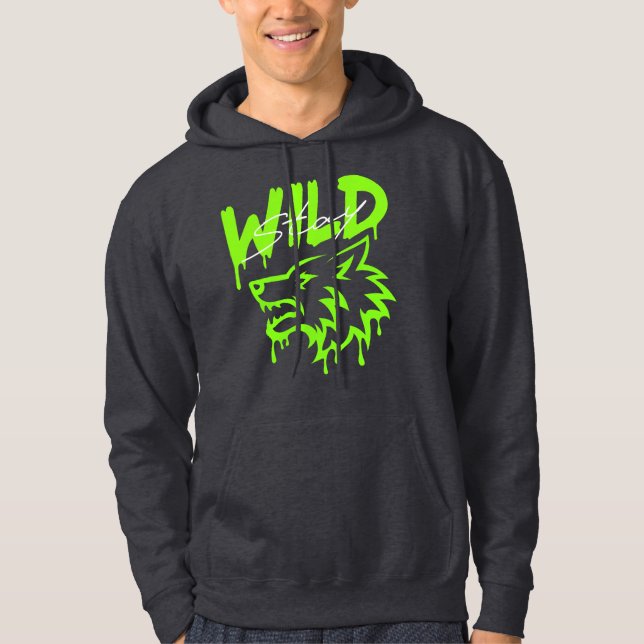 Stay Wild Wolf - Bold Urban Street Art Graphic Hoodie (Framsida)