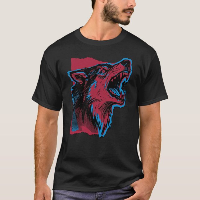 Stay Wild Wolf Tröja – Cyberpunk Neon Varg & Dödsk (Framsida)