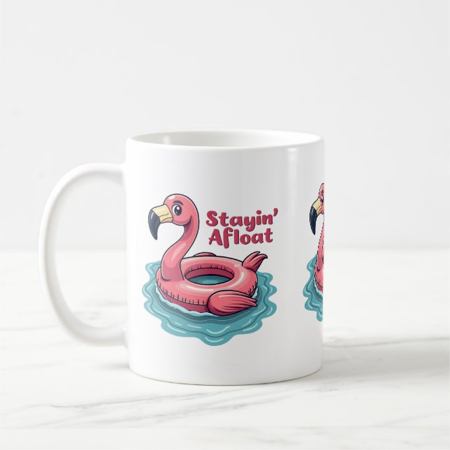 Stayin’ Afloat Funny Flamingo Bassäng Flyter Retro Kaffemugg (Vänster)