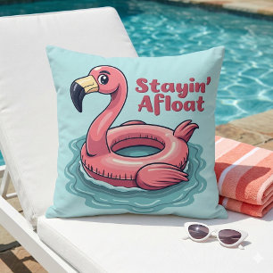 Stayin’ Afloat Funny Flamingo Bassäng Flyter Retro Kudde
