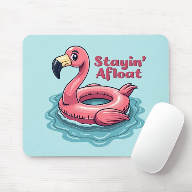 Stayin’ Afloat Funny Flamingo Bassäng Flyter Retro Musmatta (Med mus)