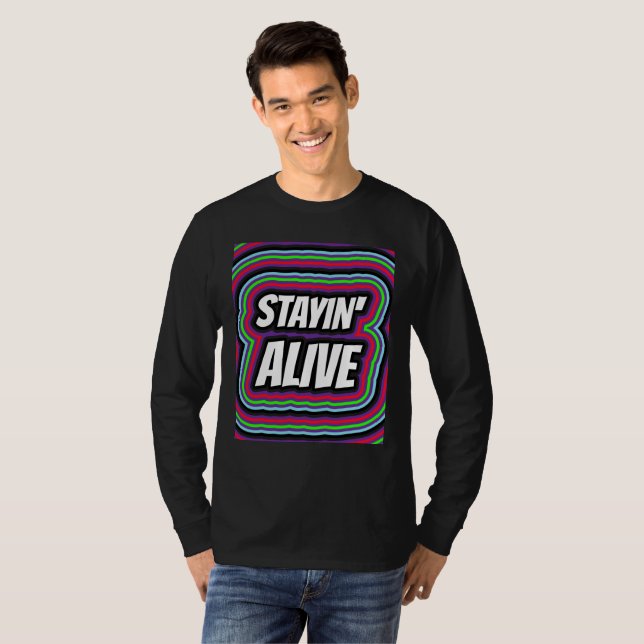 STAYIN'ALIVE RETRO DISCO BIRTHDAY T-SHIRTS (Hel framsida)
