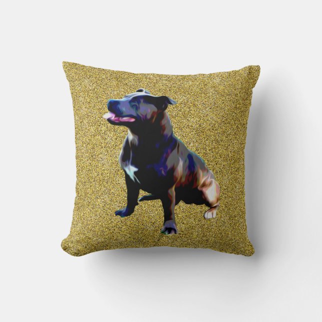 Stbudsdshire Bull Terrier On Guld, Cushion Kudde (Framsida)