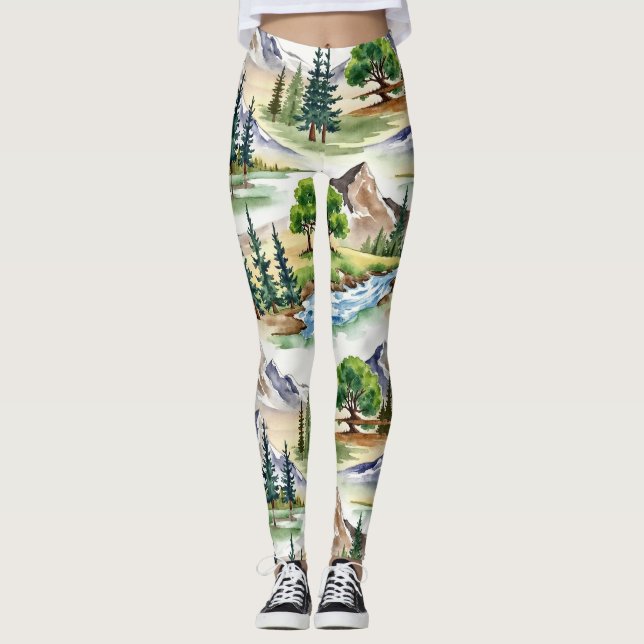 Steadfast Mountains Seamless Mönster Leggings (Framsida)