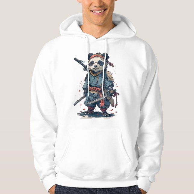 Steadfast Samurai Panda: Blue Warrior Hoodie (Framsida)